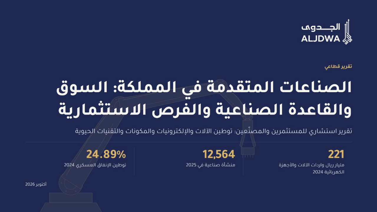 غلاف تقرير الصناعات المتقدمة في السعودية من شركة الجدوى