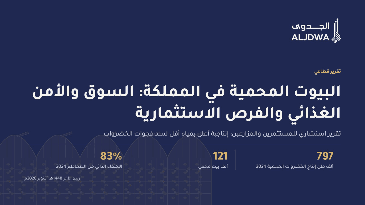 غلاف تقرير البيوت المحمية في السعودية من شركة الجدوى