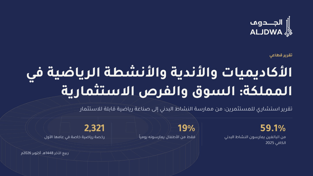 غلاف تقرير الأكاديميات الرياضية في السعودية من شركة الجدوى