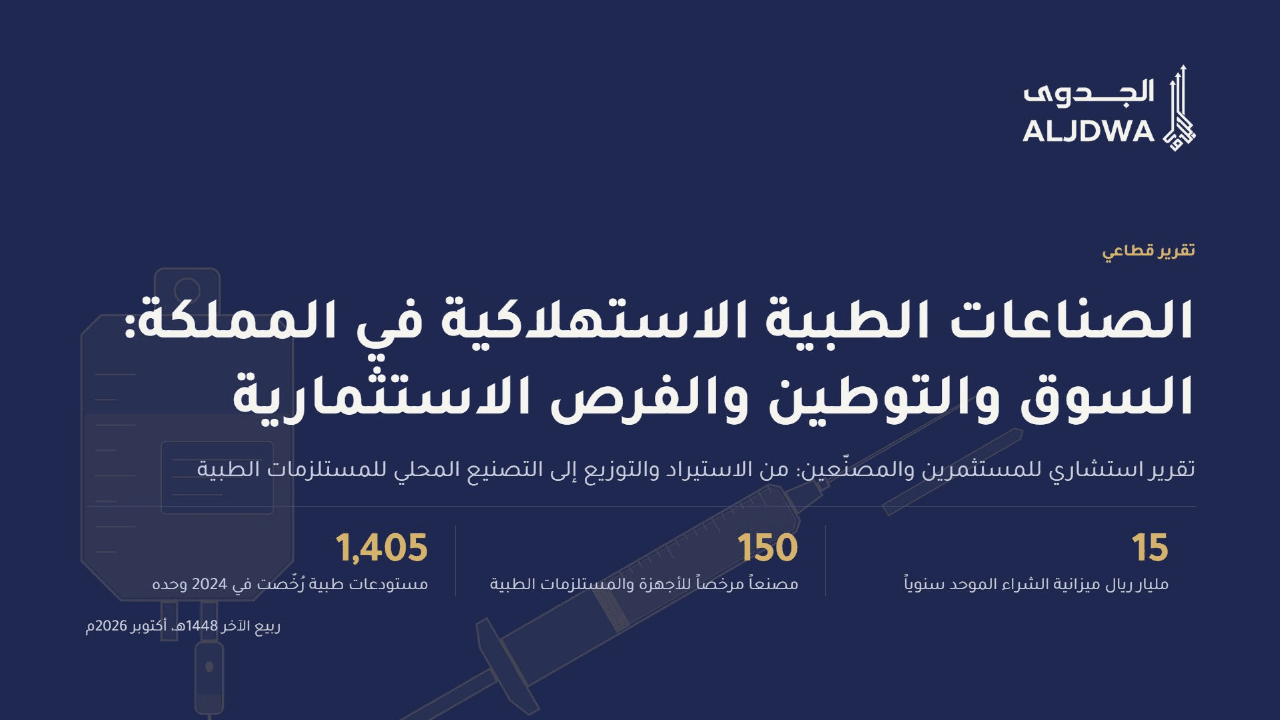 غلاف تقرير الصناعات الطبية الاستهلاكية في السعودية من شركة الجدوى