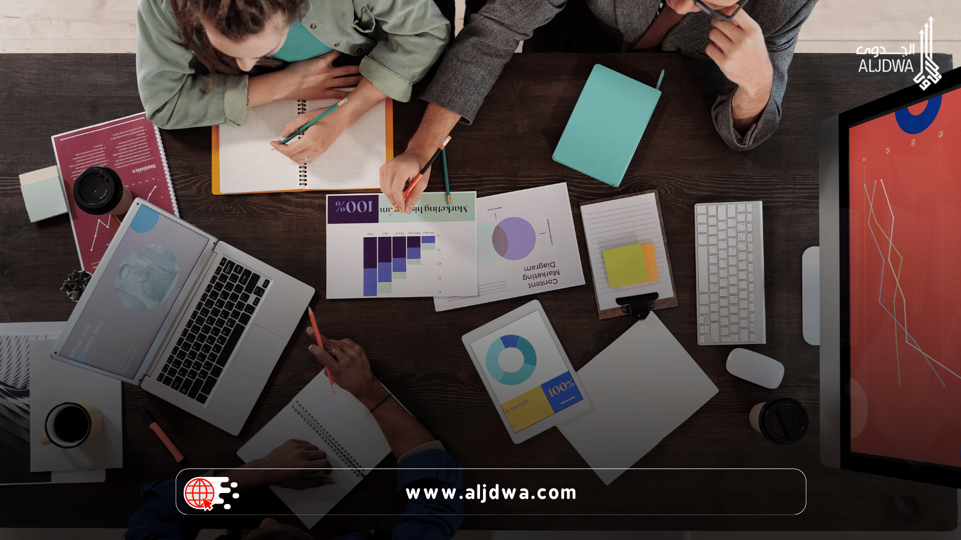 أهم الخطوات العملية في دراسة جدوى فندق في الرياض A professional team working on a project plan or a hotel business team discussing in a meeting room