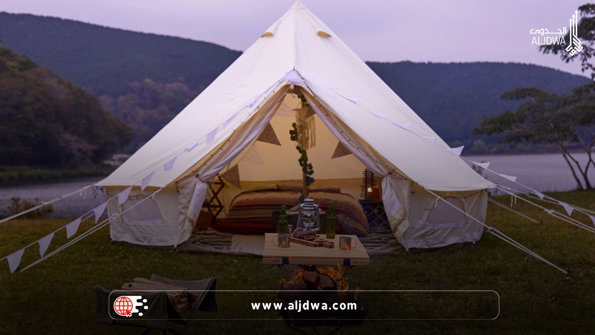 Luxury glamping tent desert mountain view outdoor 